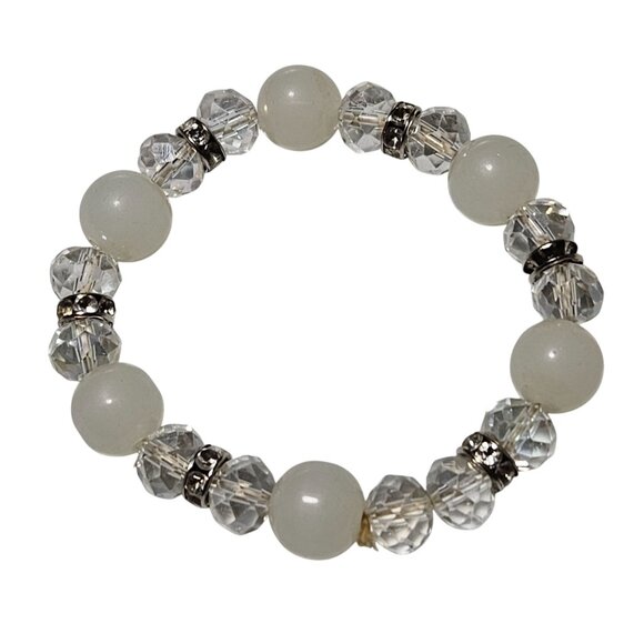 Elegant Beaded Stretch Bracelet Crystal White Beads Classic Minimalist Jewelry - Picture 1 of 3